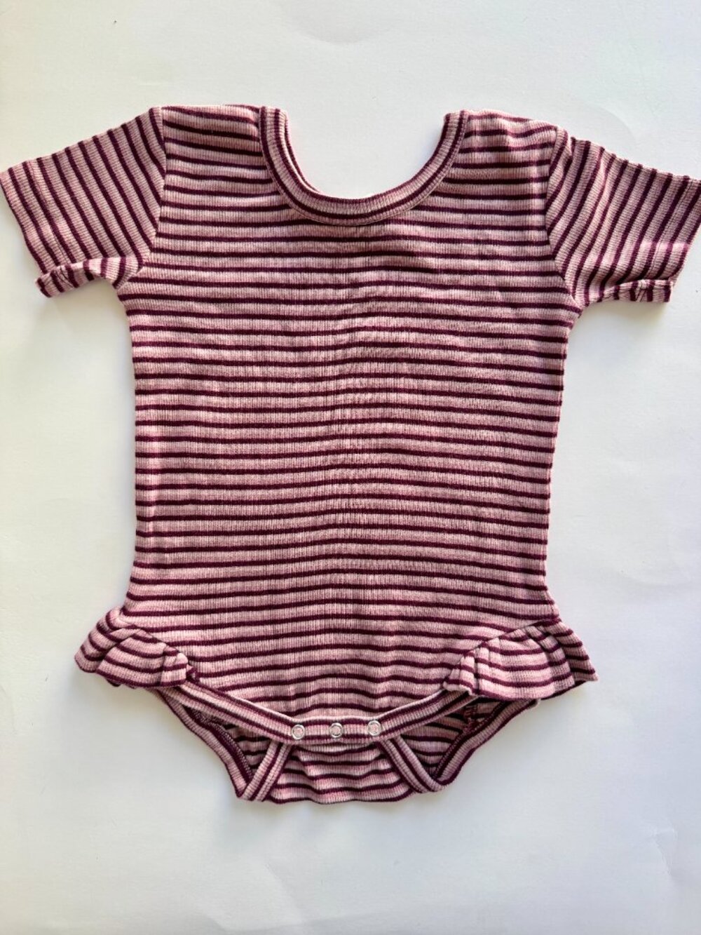 Kate Quinn Striped Rib Ruffle Bodysuit Plum 18-24M